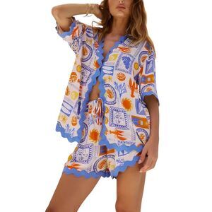 Esea Womens  2Pc Linen-Blend Shirt & Short Set